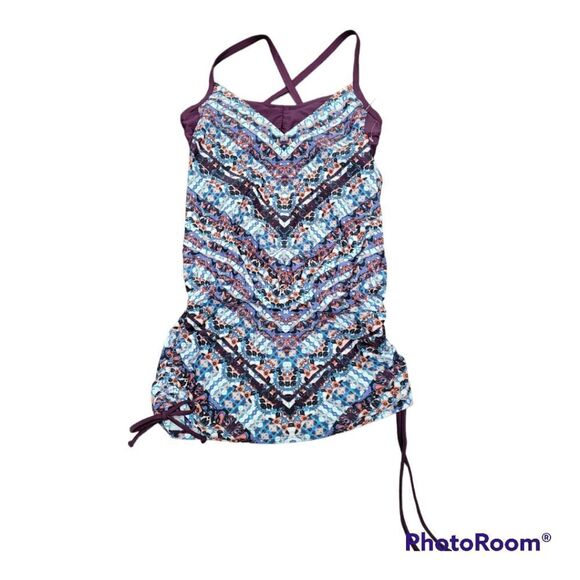 Athleta Marrakesh Side Scrunch Tankini Lycra UPF 50+ Maroon Quickdri 32D/DD - Picture 3 of 8